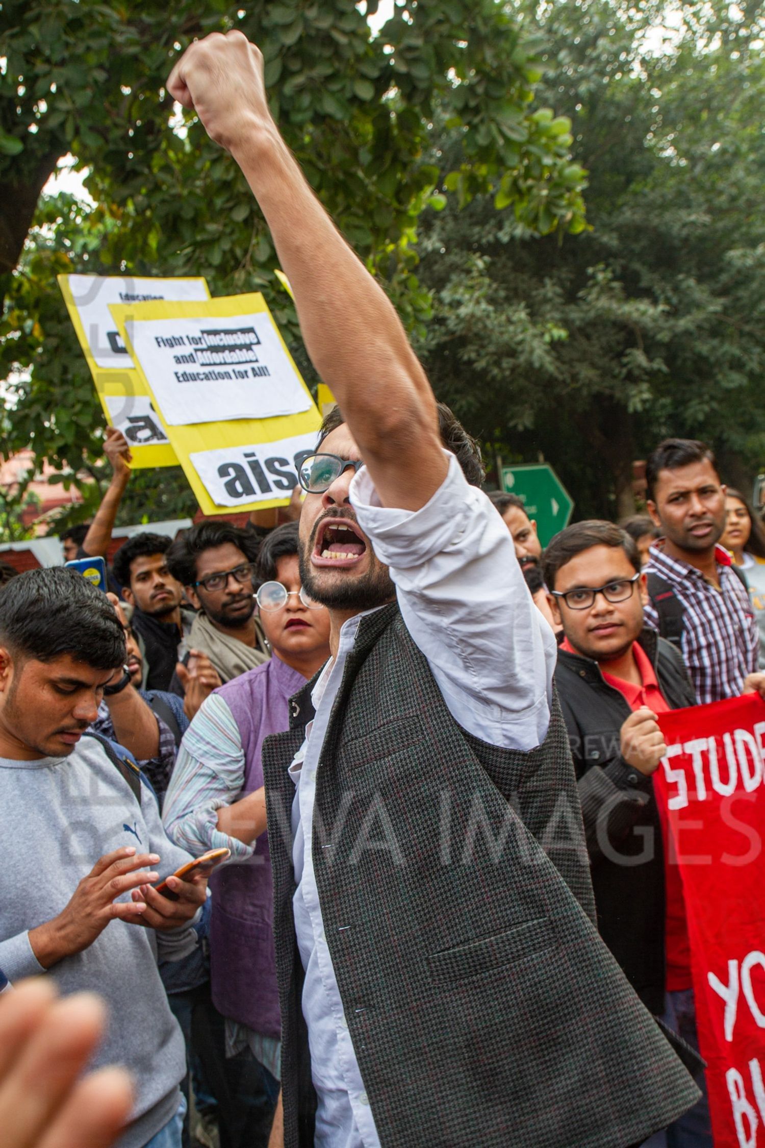 Umar Khalid joining Students from Jawaharlal Nehru University & other Colleges protest in New Delhi, India, 23 November 2019 against fee hike and New Education Policy
