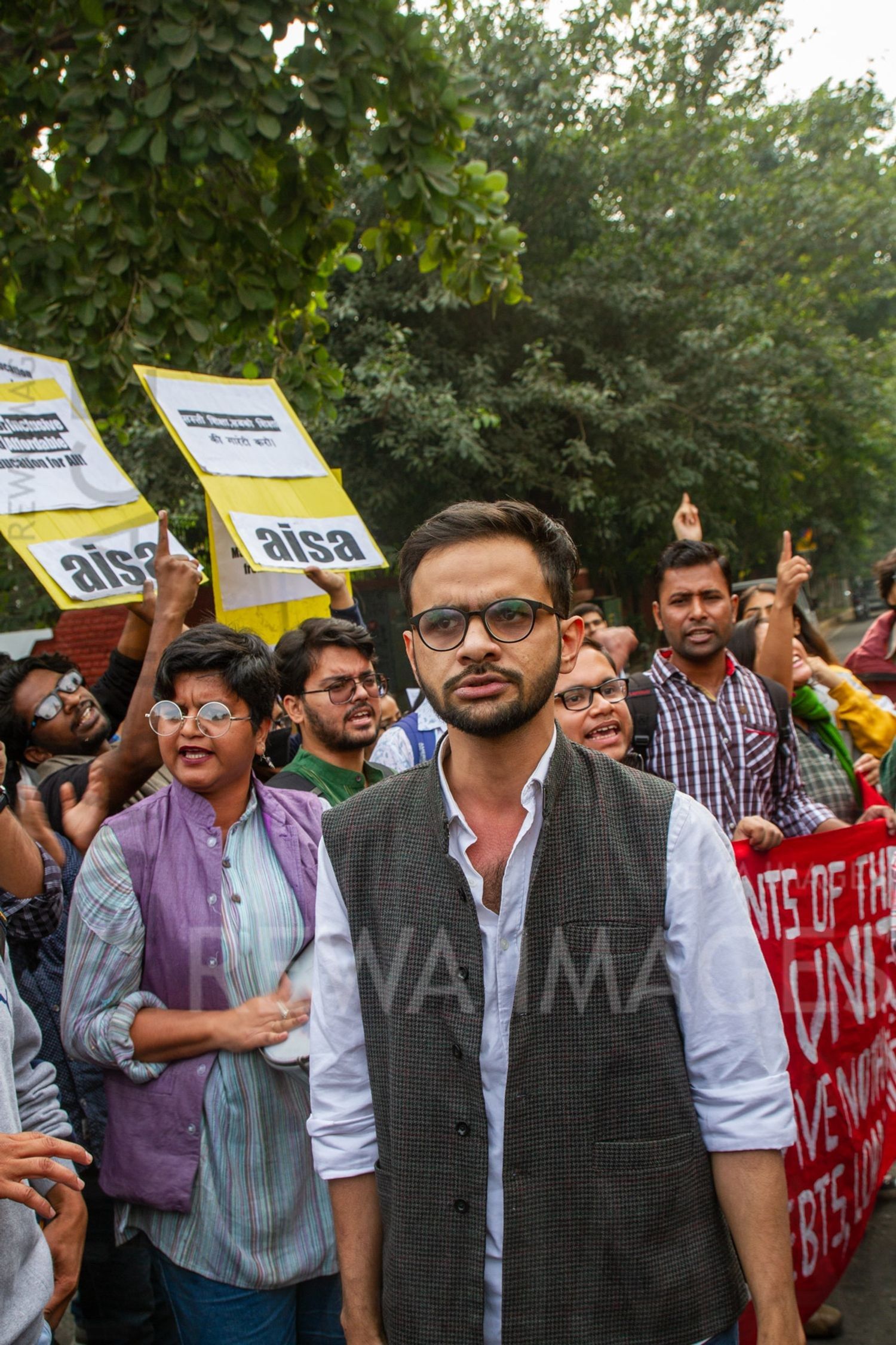 Umar Khalid joining Students from Jawaharlal Nehru University & other Colleges protest in New Delhi, India, 23 November 2019 against fee hike and New Education Policy