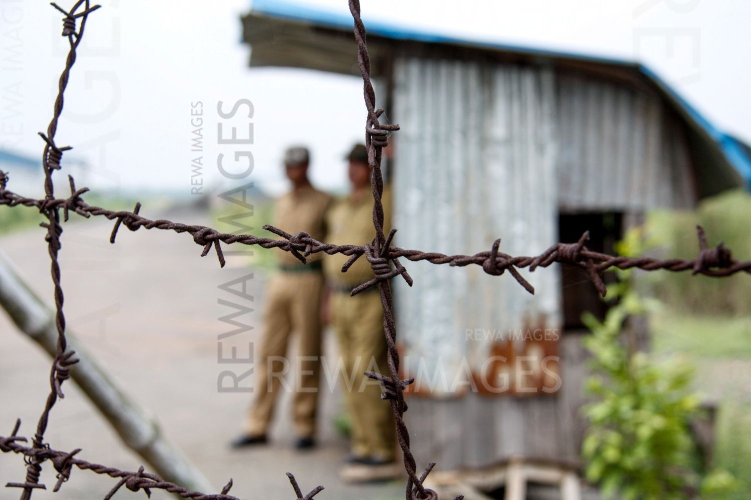 Security forces and barbed wires