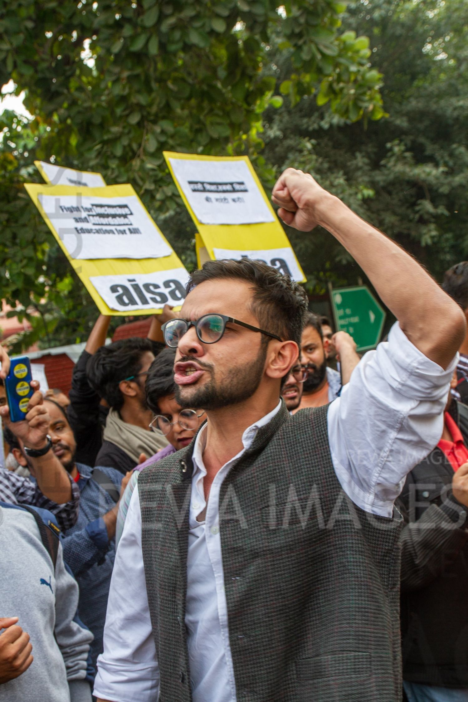 Umar Khalid joining Students from Jawaharlal Nehru University & other Colleges protest in New Delhi, India, 23 November 2019 against fee hike and New Education Policy