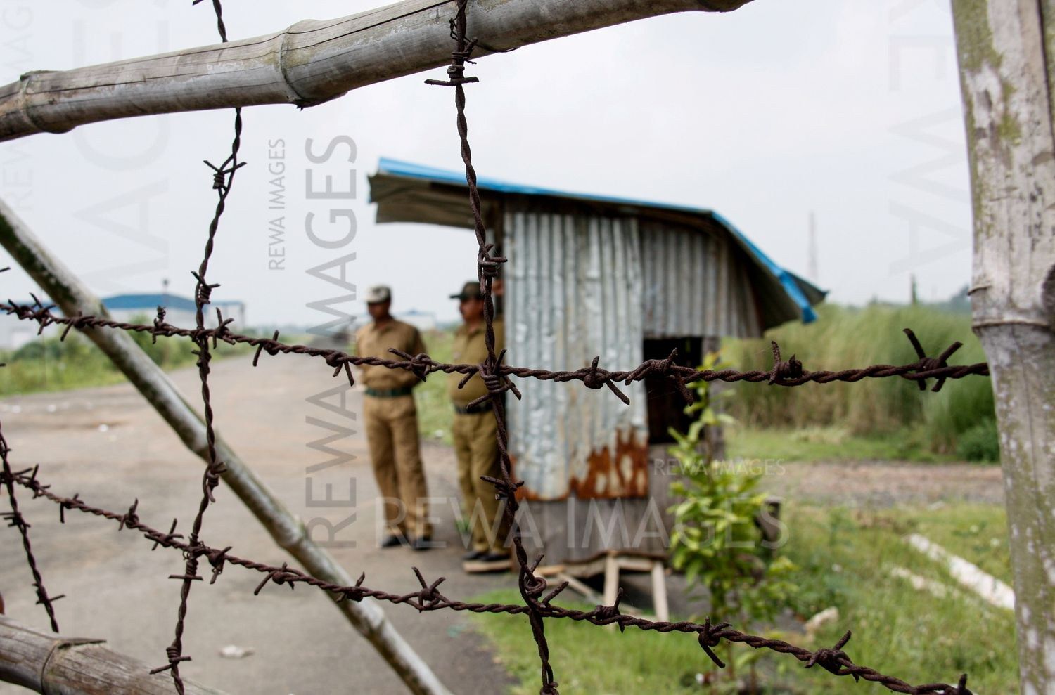 Security forces and barbed wires