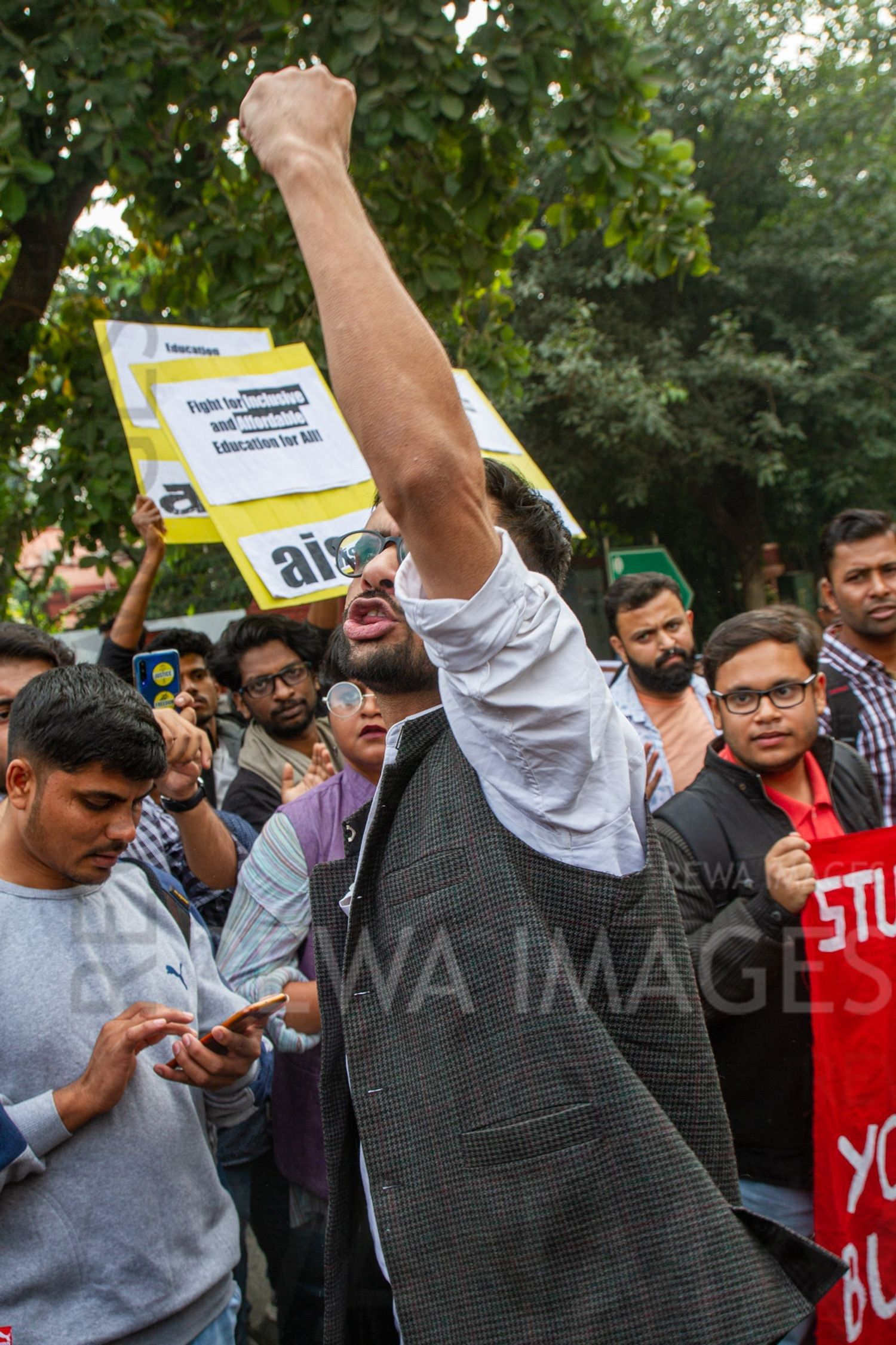 Umar Khalid joining Students from Jawaharlal Nehru University & other Colleges protest in New Delhi, India, 23 November 2019 against fee hike and New Education Policy