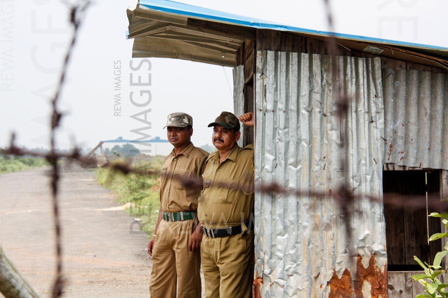 Security forces and barbed wires