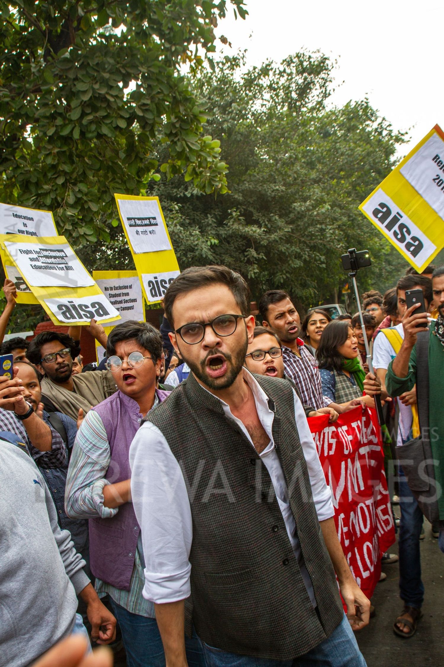 Umar Khalid joining Students from Jawaharlal Nehru University & other Colleges protest in New Delhi, India, 23 November 2019 against fee hike and New Education Policy