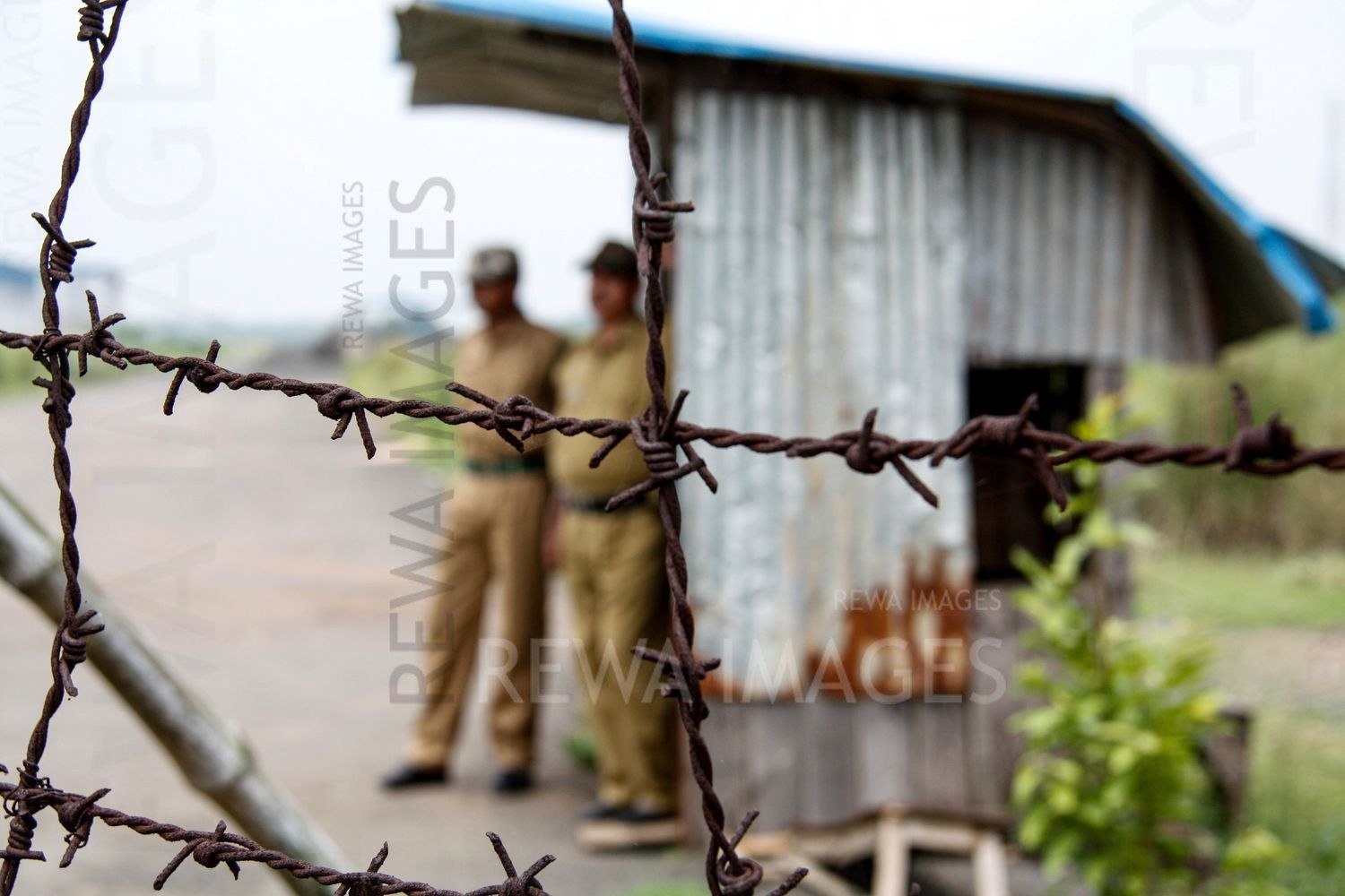 Security forces and barbed wires