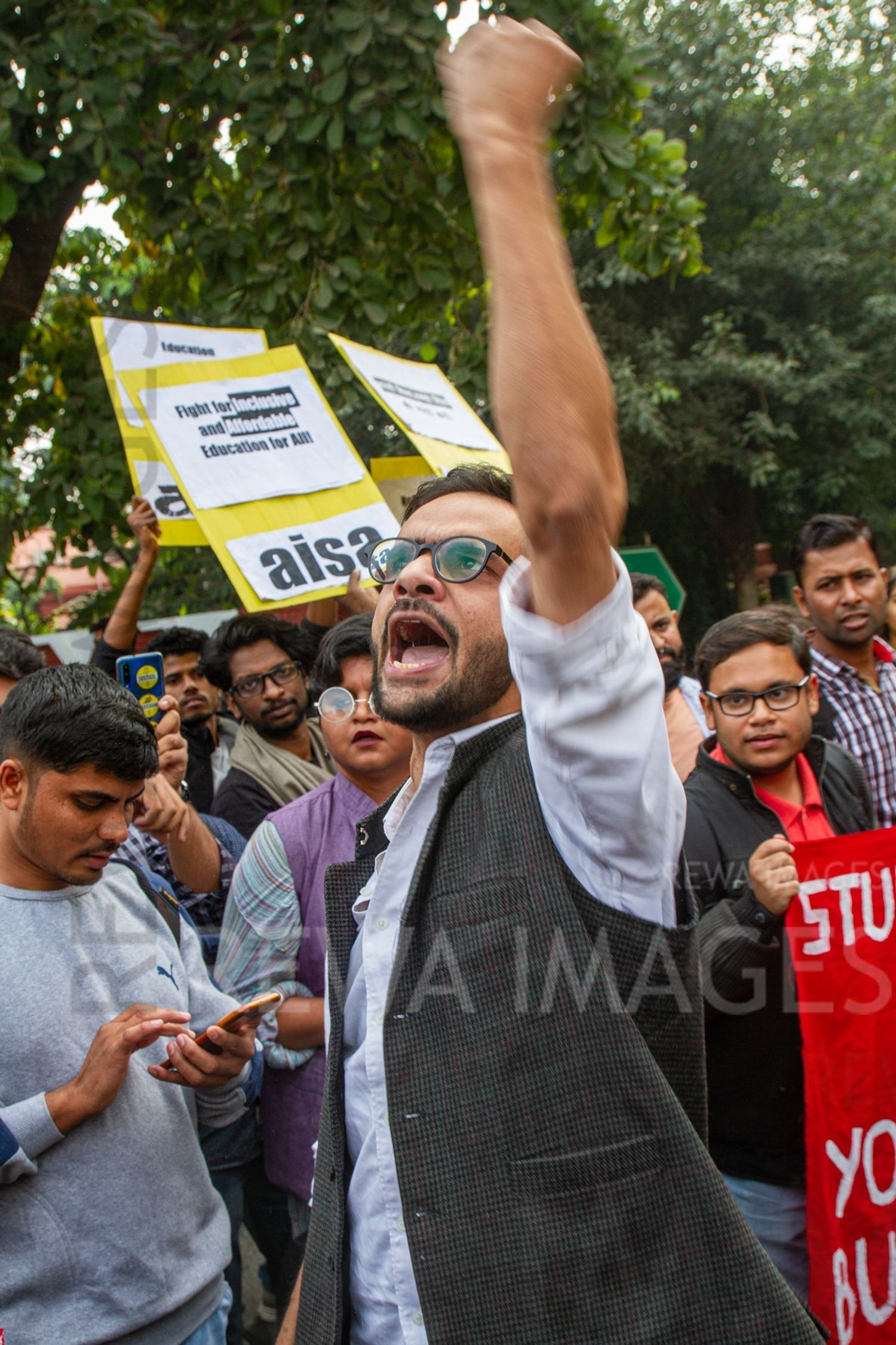 Umar Khalid joining Students from Jawaharlal Nehru University & other Colleges protest in New Delhi, India, 23 November 2019 against fee hike and New Education Policy