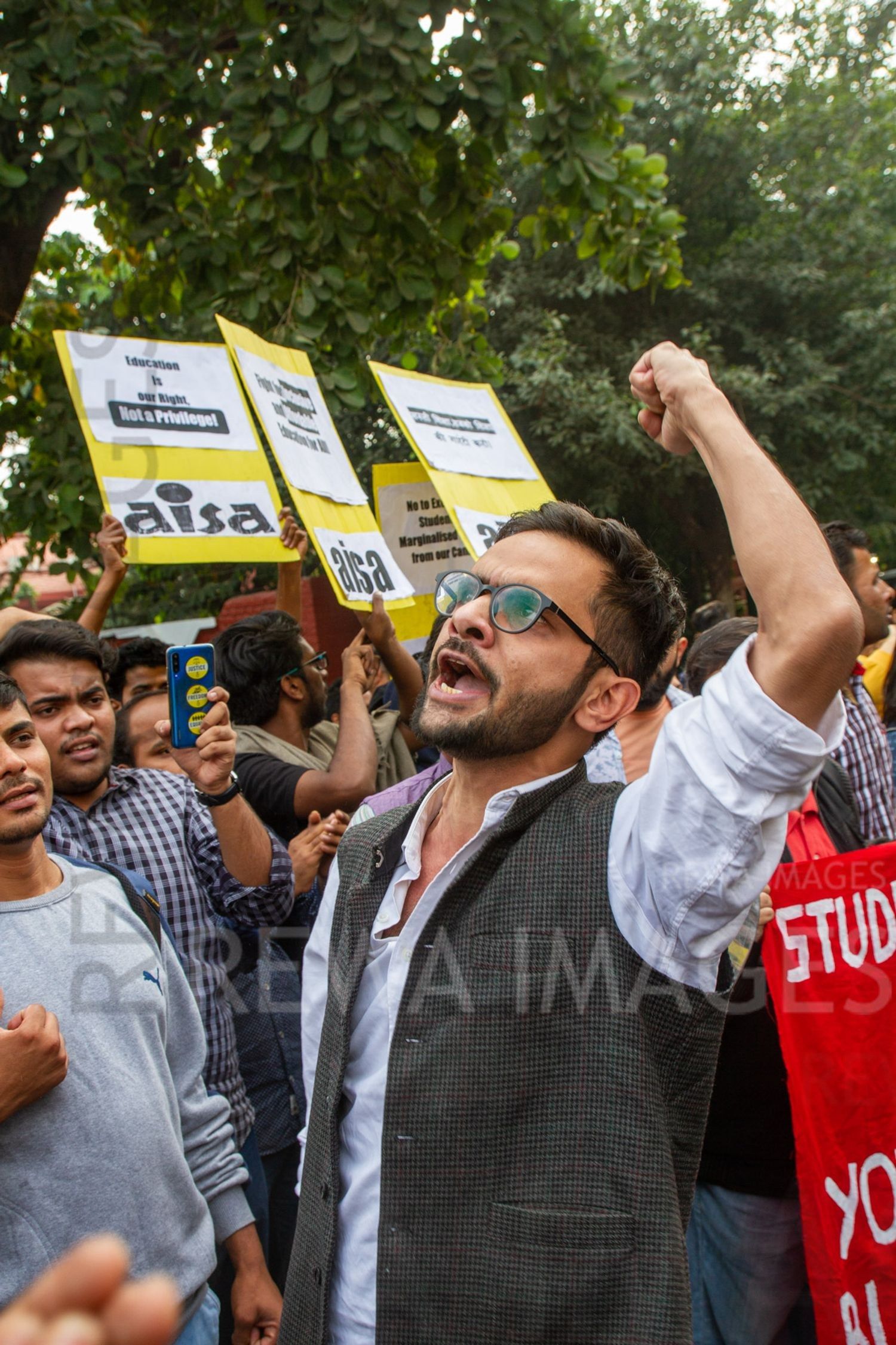 Umar Khalid joining Students from Jawaharlal Nehru University & other Colleges protest in New Delhi, India, 23 November 2019 against fee hike and New Education Policy