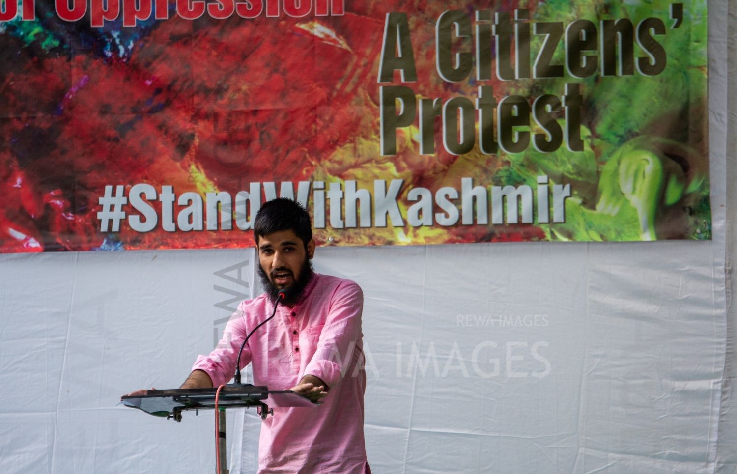 Citizens protest at Jantar Mantar, New Delhi in October 2019 against the “75 days of lockdown in Kashmir” after the amendment to Article 370 and 35A.