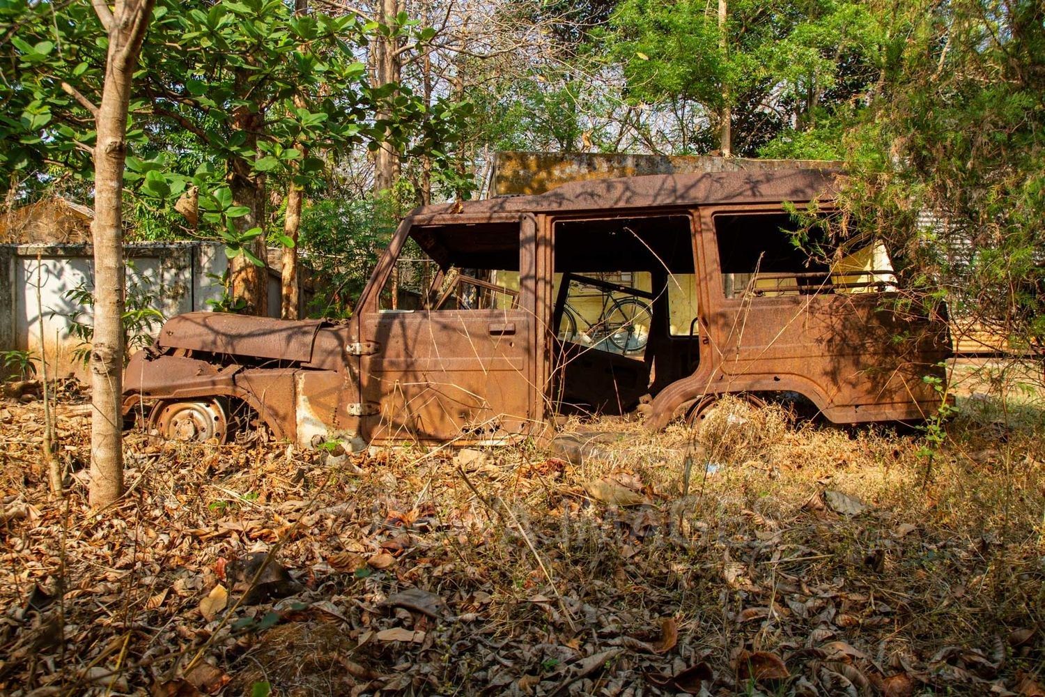 The burnt vehicle at the Pastoral House