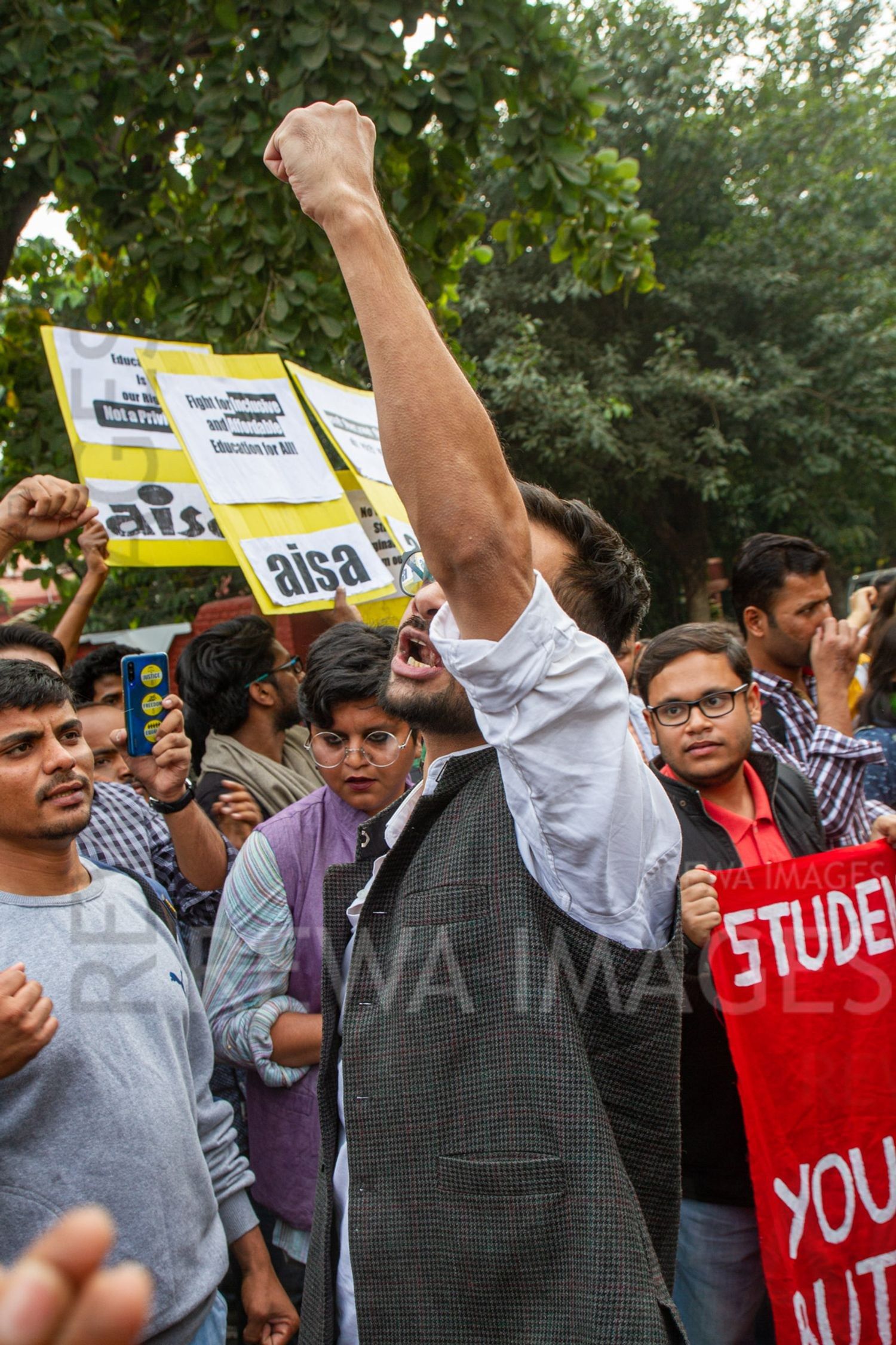 Umar Khalid joining Students from Jawaharlal Nehru University & other Colleges protest in New Delhi, India, 23 November 2019 against fee hike and New Education Policy