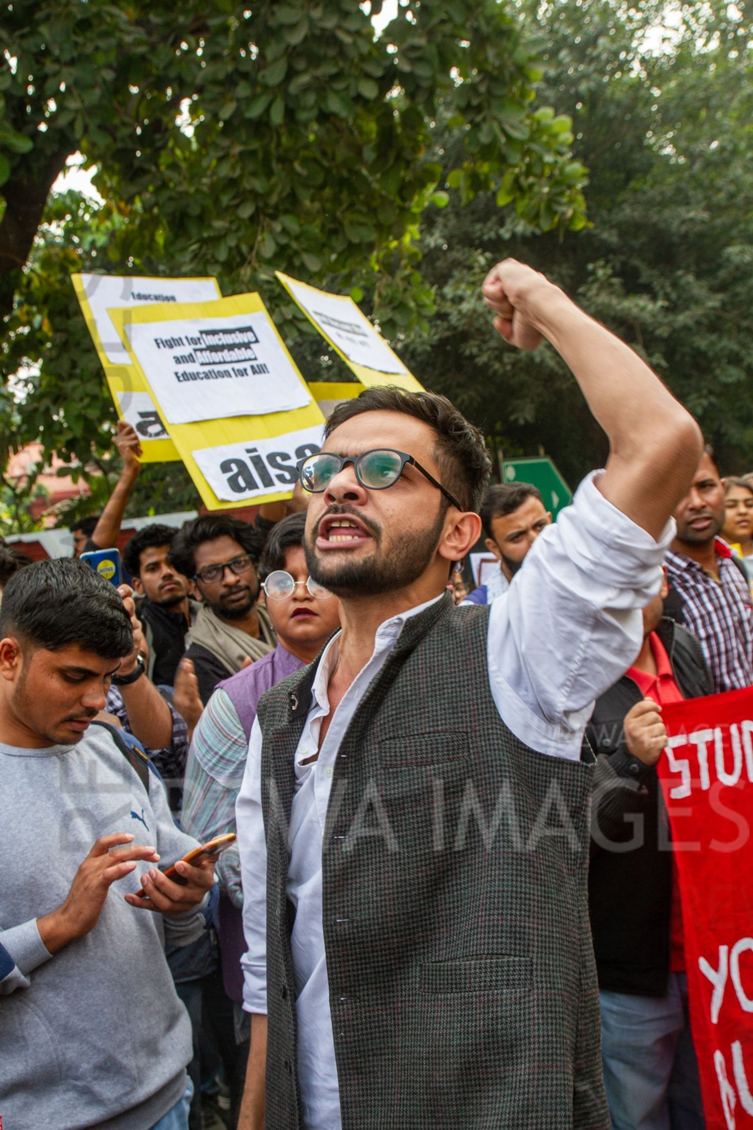 Umar Khalid joining Students from Jawaharlal Nehru University & other Colleges protest in New Delhi, India, 23 November 2019 against fee hike and New Education Policy