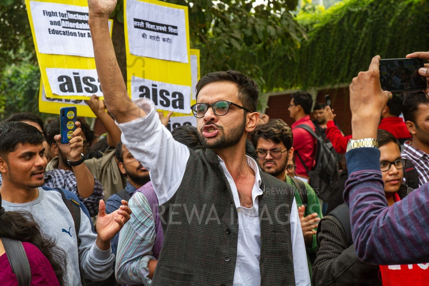Umar Khalid joining Students from Jawaharlal Nehru University & other Colleges protest in New Delhi, India, 23 November 2019 against fee hike and New Education Policy