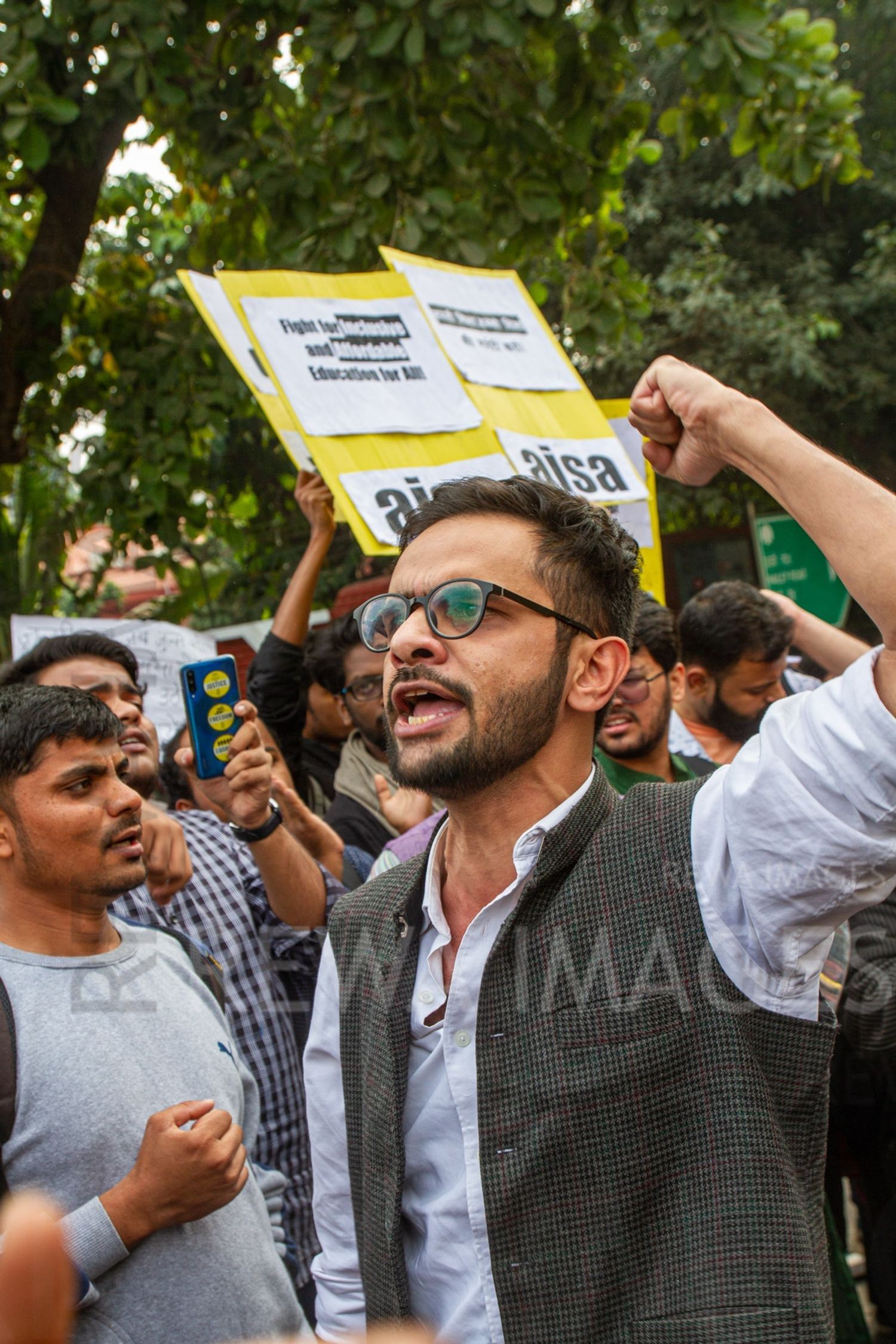 Umar Khalid joining Students from Jawaharlal Nehru University & other Colleges protest in New Delhi, India, 23 November 2019 against fee hike and New Education Policy