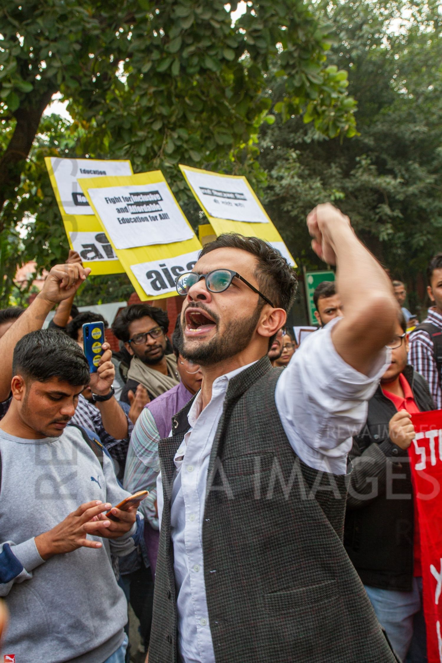 Umar Khalid joining Students from Jawaharlal Nehru University & other Colleges protest in New Delhi, India, 23 November 2019 against fee hike and New Education Policy