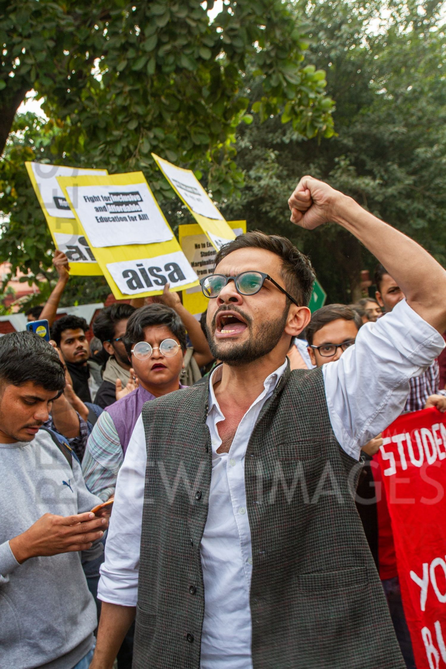 Umar Khalid joining Students from Jawaharlal Nehru University & other Colleges protest in New Delhi, India, 23 November 2019 against fee hike and New Education Policy