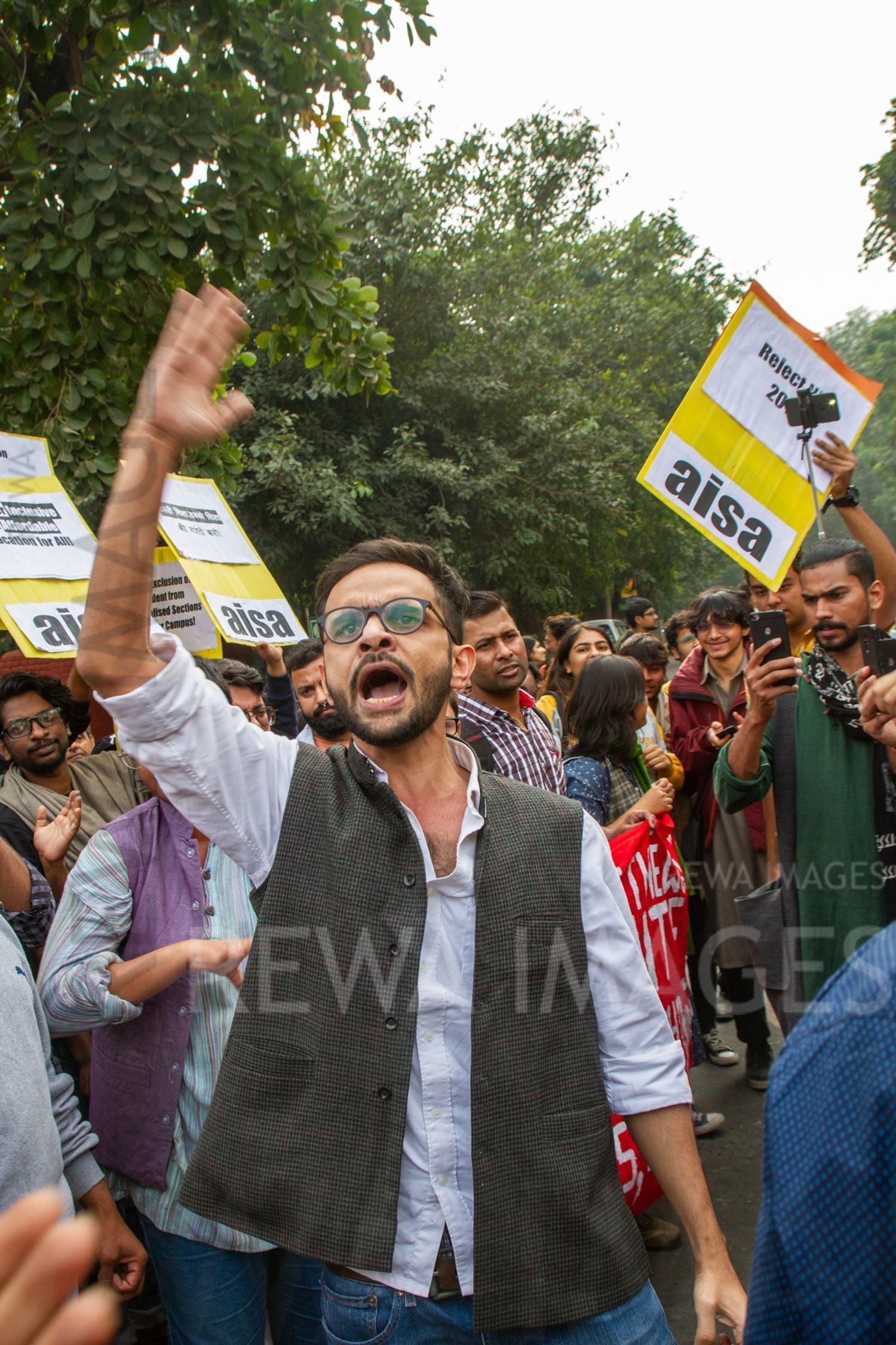 Umar Khalid joining Students from Jawaharlal Nehru University & other Colleges protest in New Delhi, India, 23 November 2019 against fee hike and New Education Policy