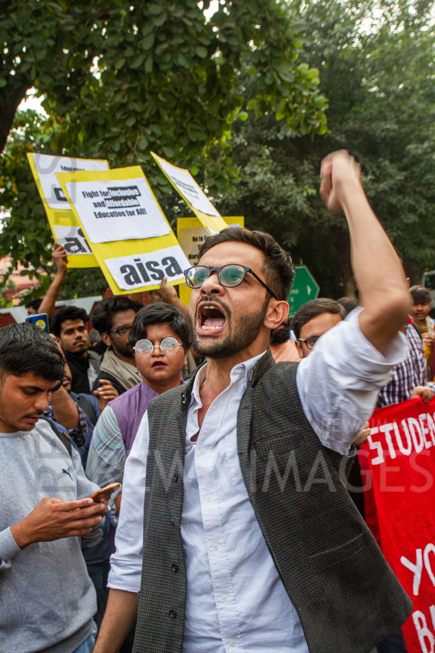 Umar Khalid joining Students from Jawaharlal Nehru University & other Colleges protest in New Delhi, India, 23 November 2019 against fee hike and New Education Policy