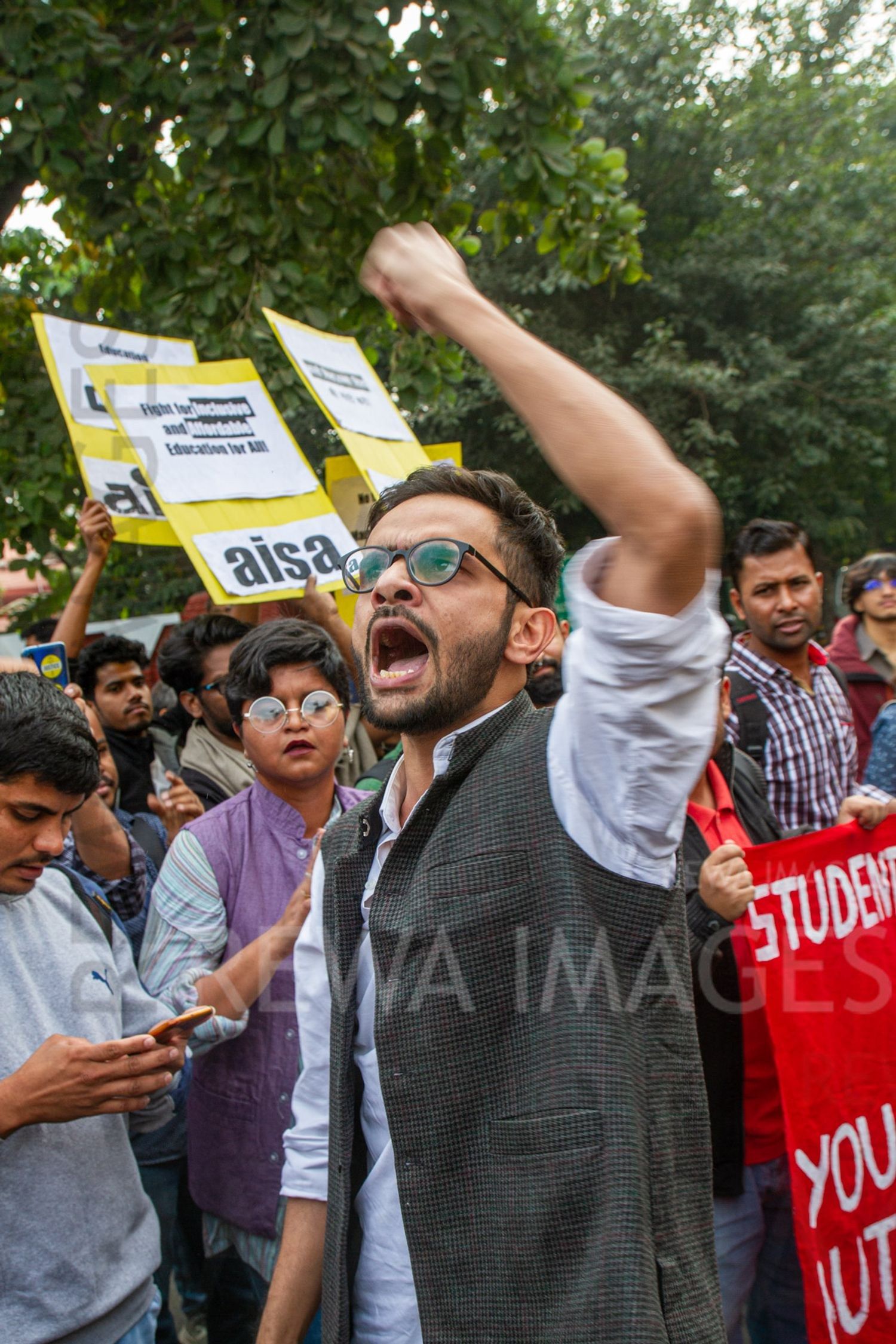 Umar Khalid joining Students from Jawaharlal Nehru University & other Colleges protest in New Delhi, India, 23 November 2019 against fee hike and New Education Policy
