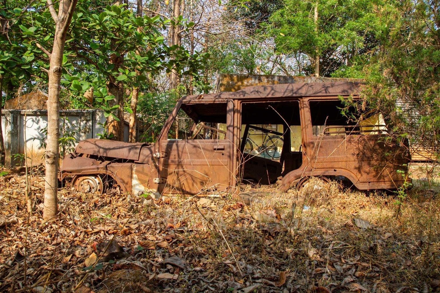 The burnt vehicle at the Pastoral House