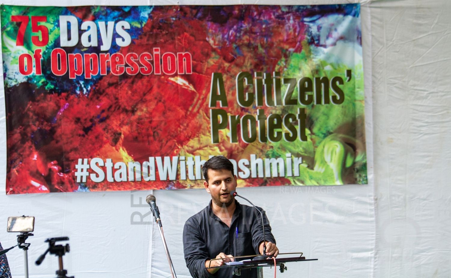 Citizens protest at Jantar Mantar, New Delhi in October 2019 against the “75 days of lockdown in Kashmir” after the amendment to Article 370 and 35A.