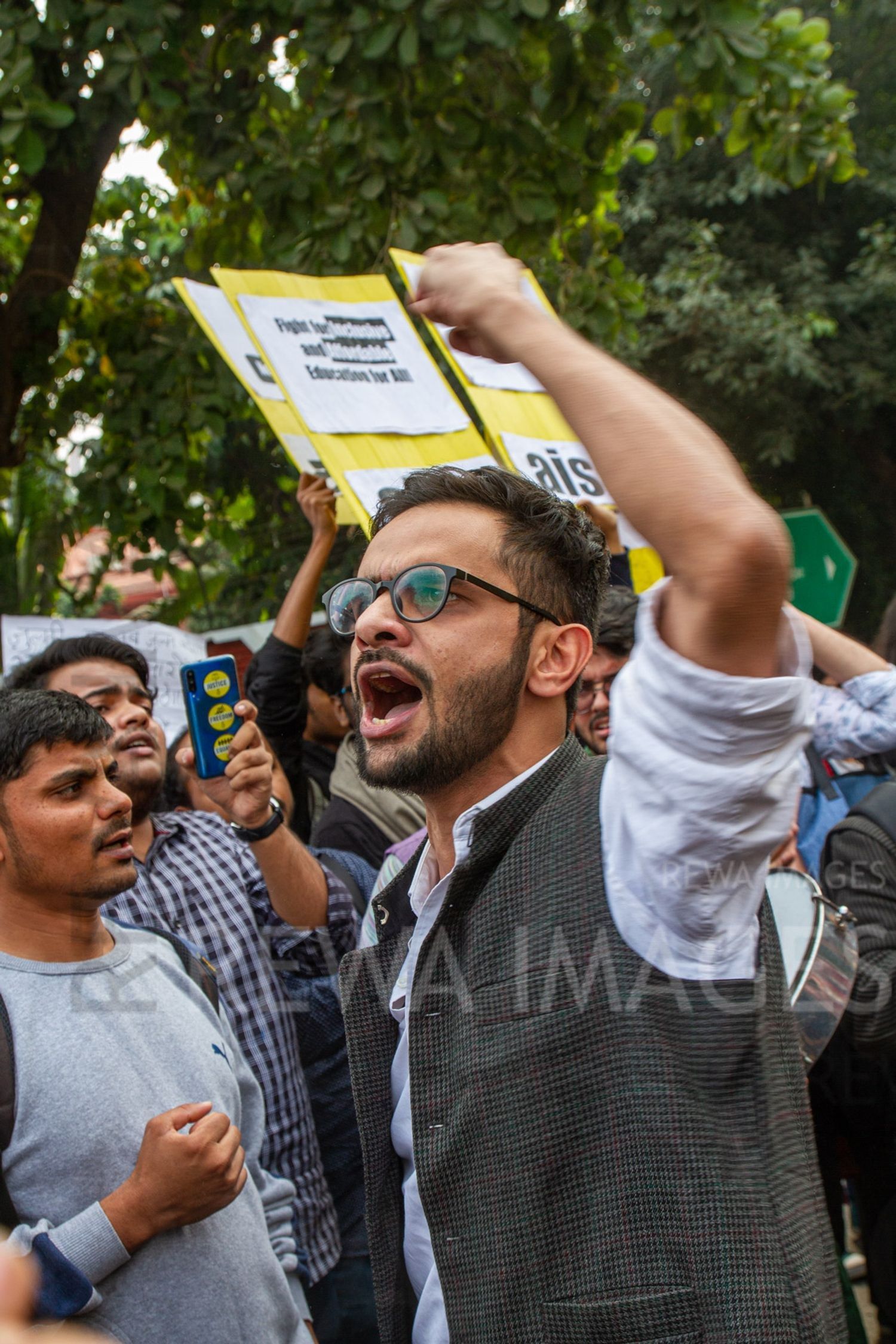 Umar Khalid joining Students from Jawaharlal Nehru University & other Colleges protest in New Delhi, India, 23 November 2019 against fee hike and New Education Policy
