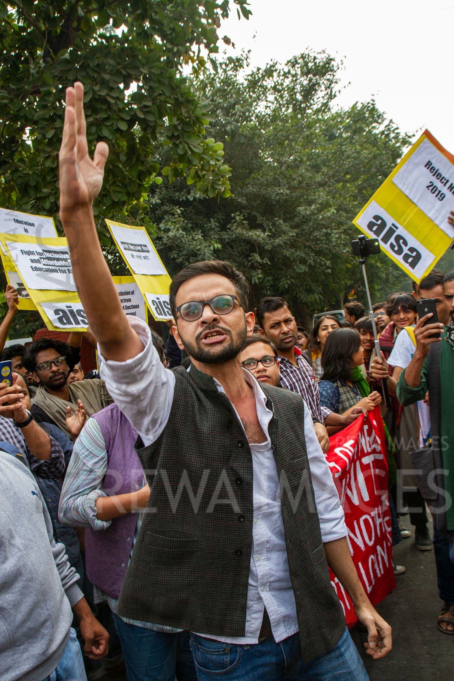 Umar Khalid joining Students from Jawaharlal Nehru University & other Colleges protest in New Delhi, India, 23 November 2019 against fee hike and New Education Policy
