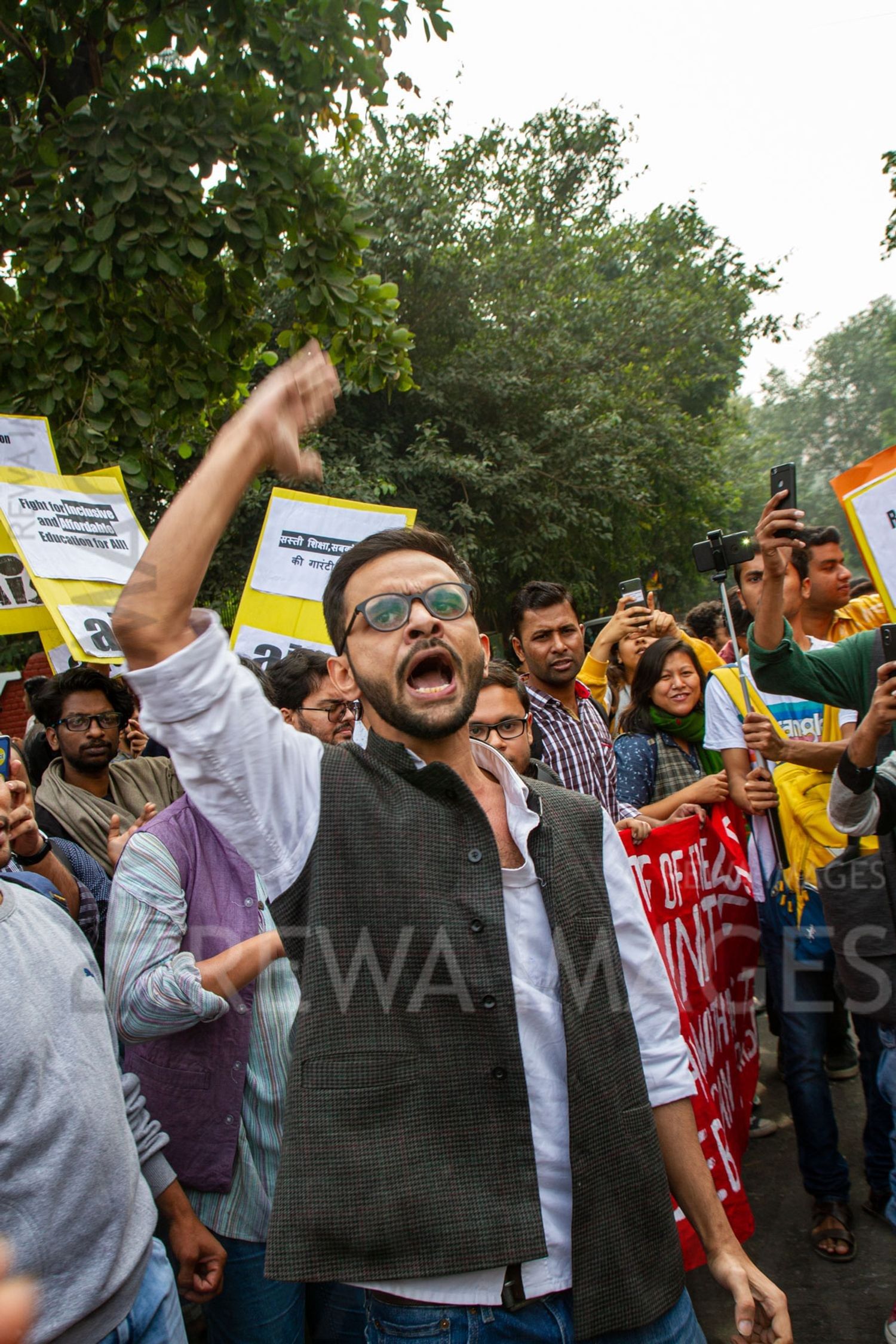 Umar Khalid joining Students from Jawaharlal Nehru University & other Colleges protest in New Delhi, India, 23 November 2019 against fee hike and New Education Policy