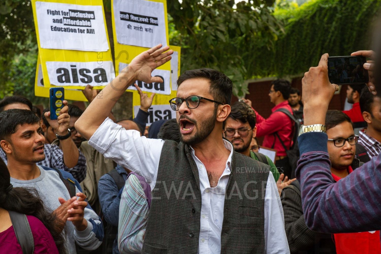 Umar Khalid joining Students from Jawaharlal Nehru University & other Colleges protest in New Delhi, India, 23 November 2019 against fee hike and New Education Policy