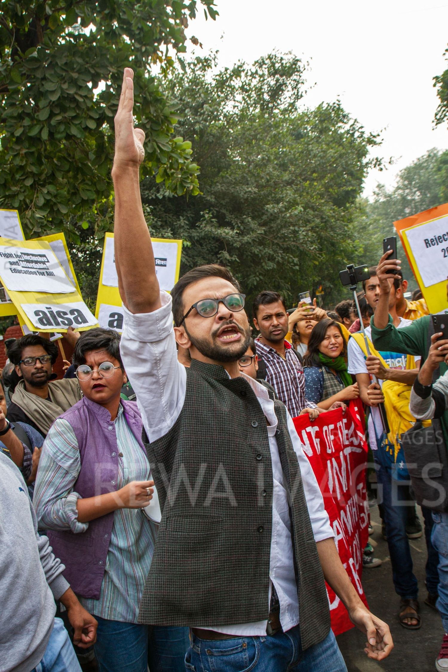 Umar Khalid joining Students from Jawaharlal Nehru University & other Colleges protest in New Delhi, India, 23 November 2019 against fee hike and New Education Policy