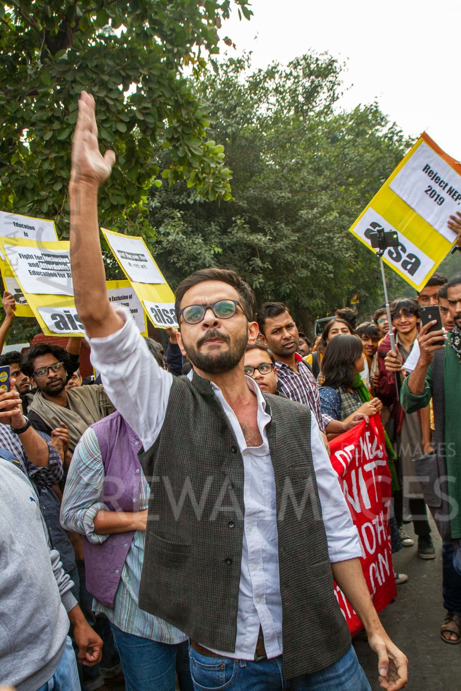 Umar Khalid joining Students from Jawaharlal Nehru University & other Colleges protest in New Delhi, India, 23 November 2019 against fee hike and New Education Policy