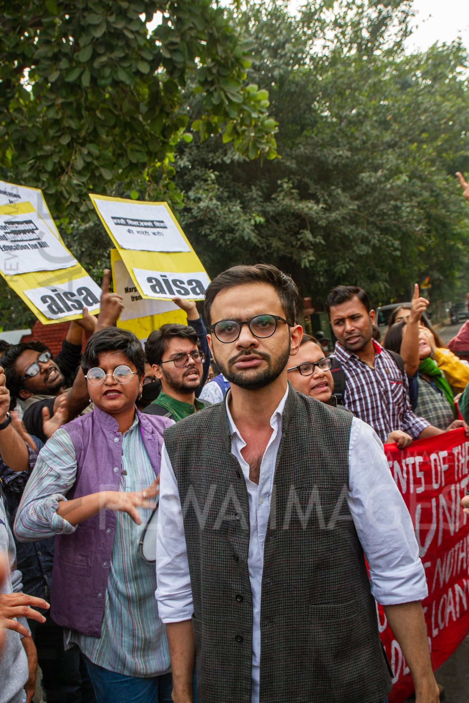 Umar Khalid joining Students from Jawaharlal Nehru University & other Colleges protest in New Delhi, India, 23 November 2019 against fee hike and New Education Policy