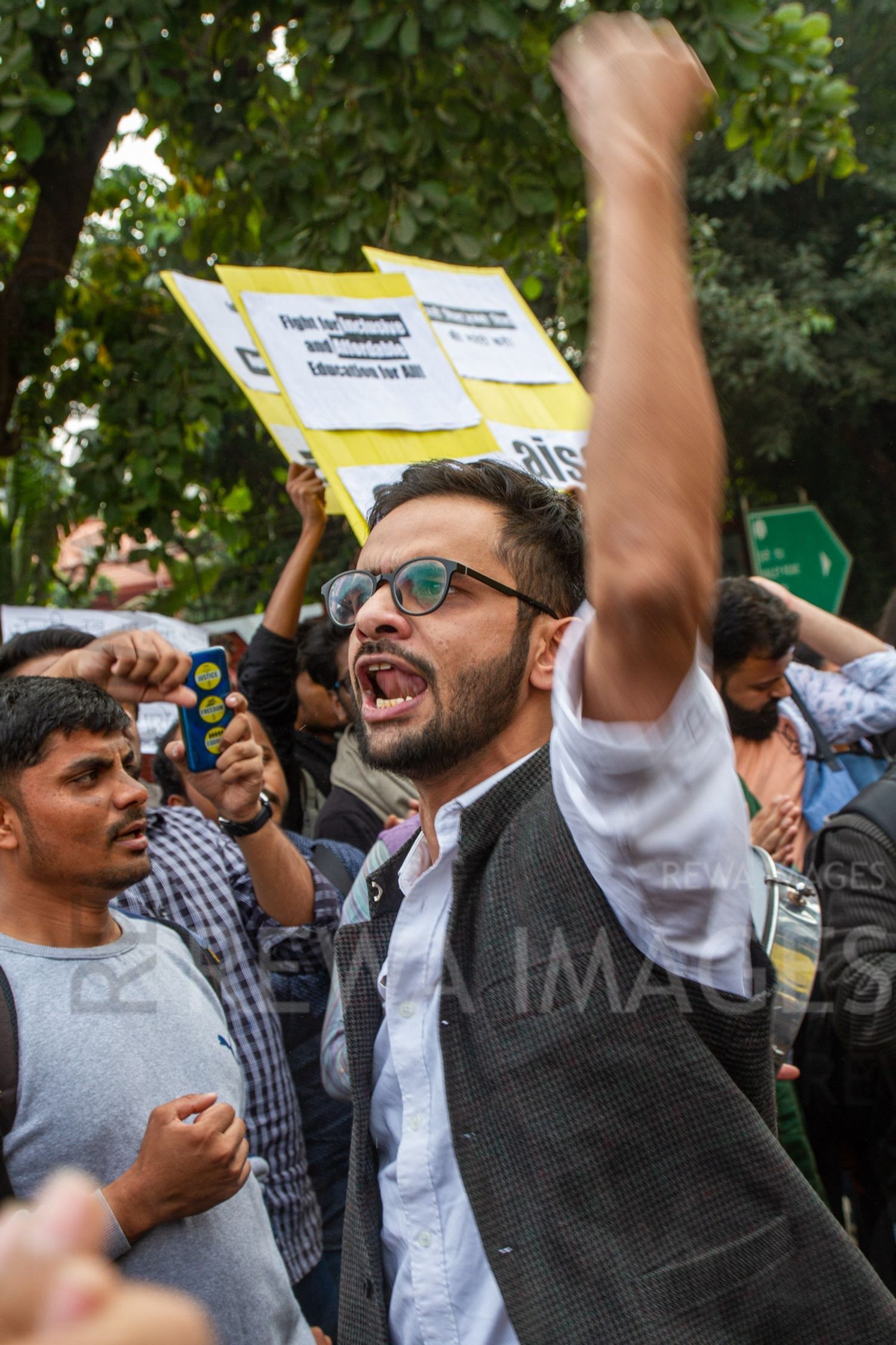 Umar Khalid joining Students from Jawaharlal Nehru University & other Colleges protest in New Delhi, India, 23 November 2019 against fee hike and New Education Policy
