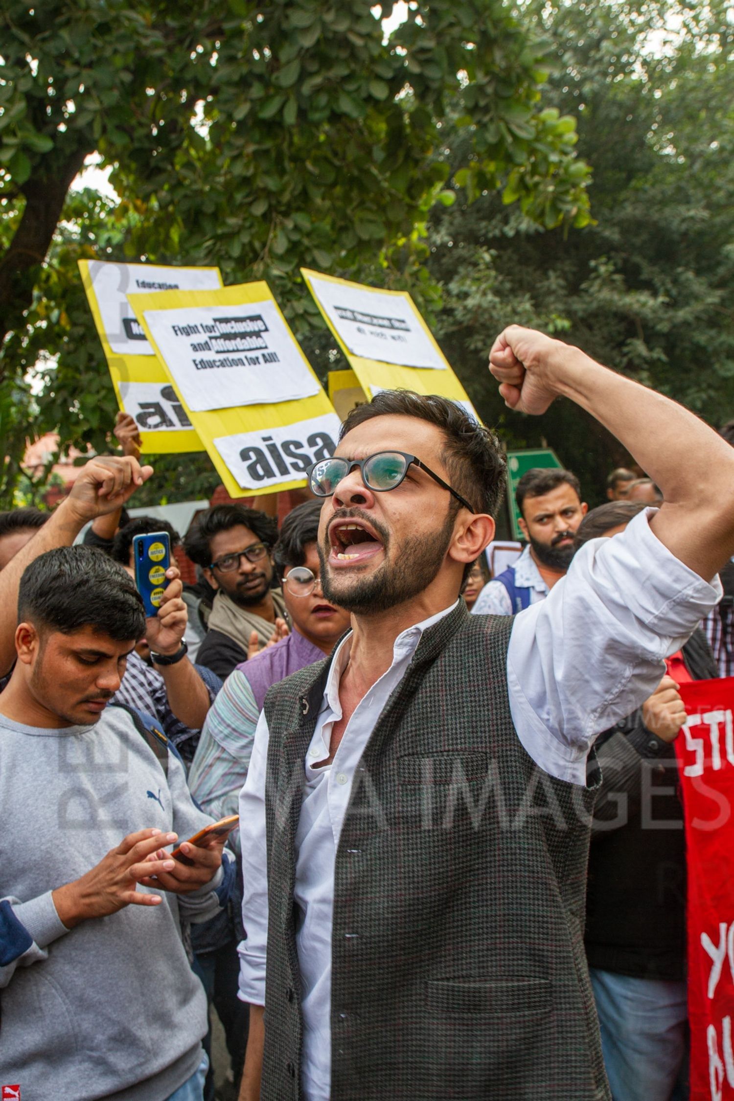 Umar Khalid joining Students from Jawaharlal Nehru University & other Colleges protest in New Delhi, India, 23 November 2019 against fee hike and New Education Policy