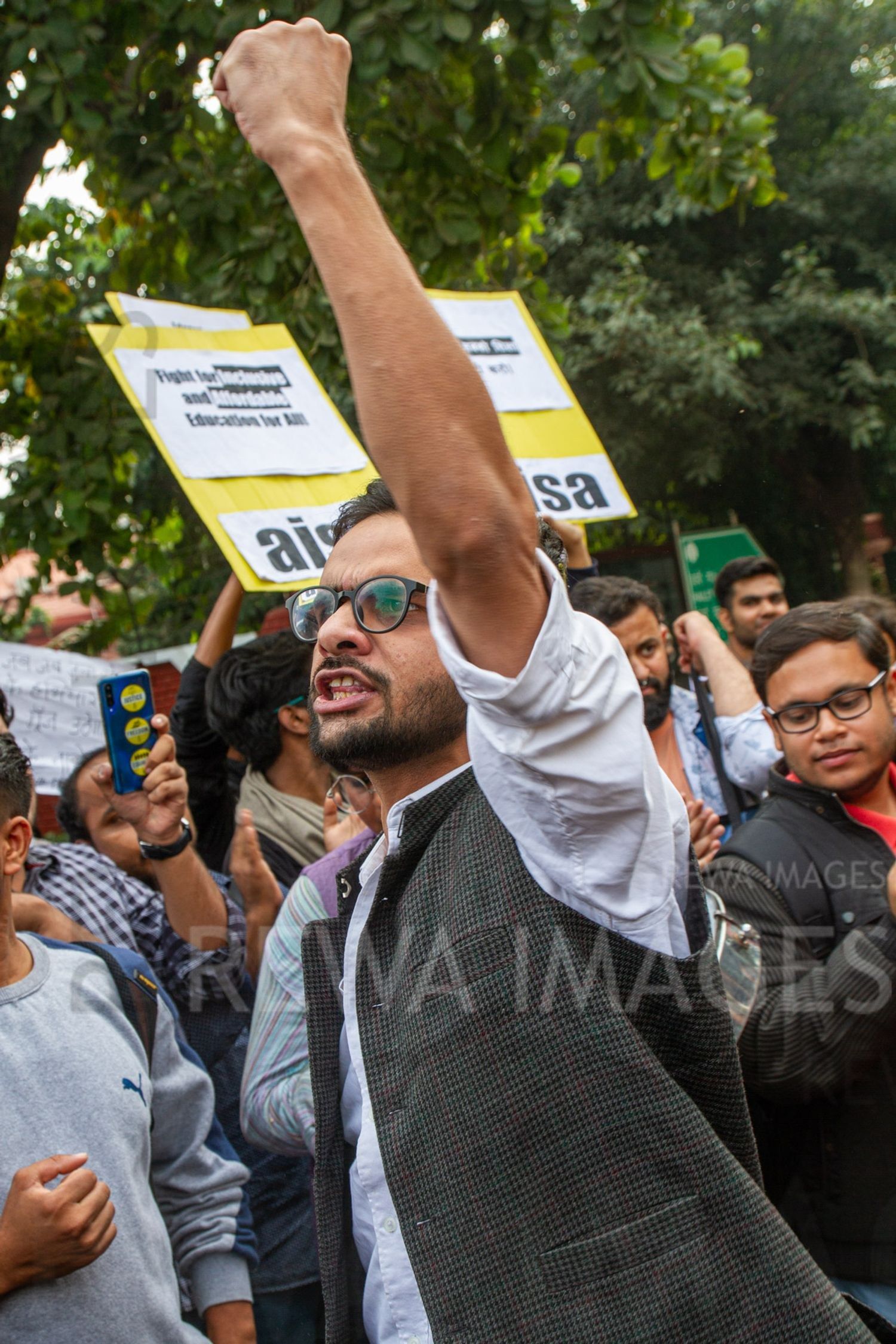 Umar Khalid joining Students from Jawaharlal Nehru University & other Colleges protest in New Delhi, India, 23 November 2019 against fee hike and New Education Policy