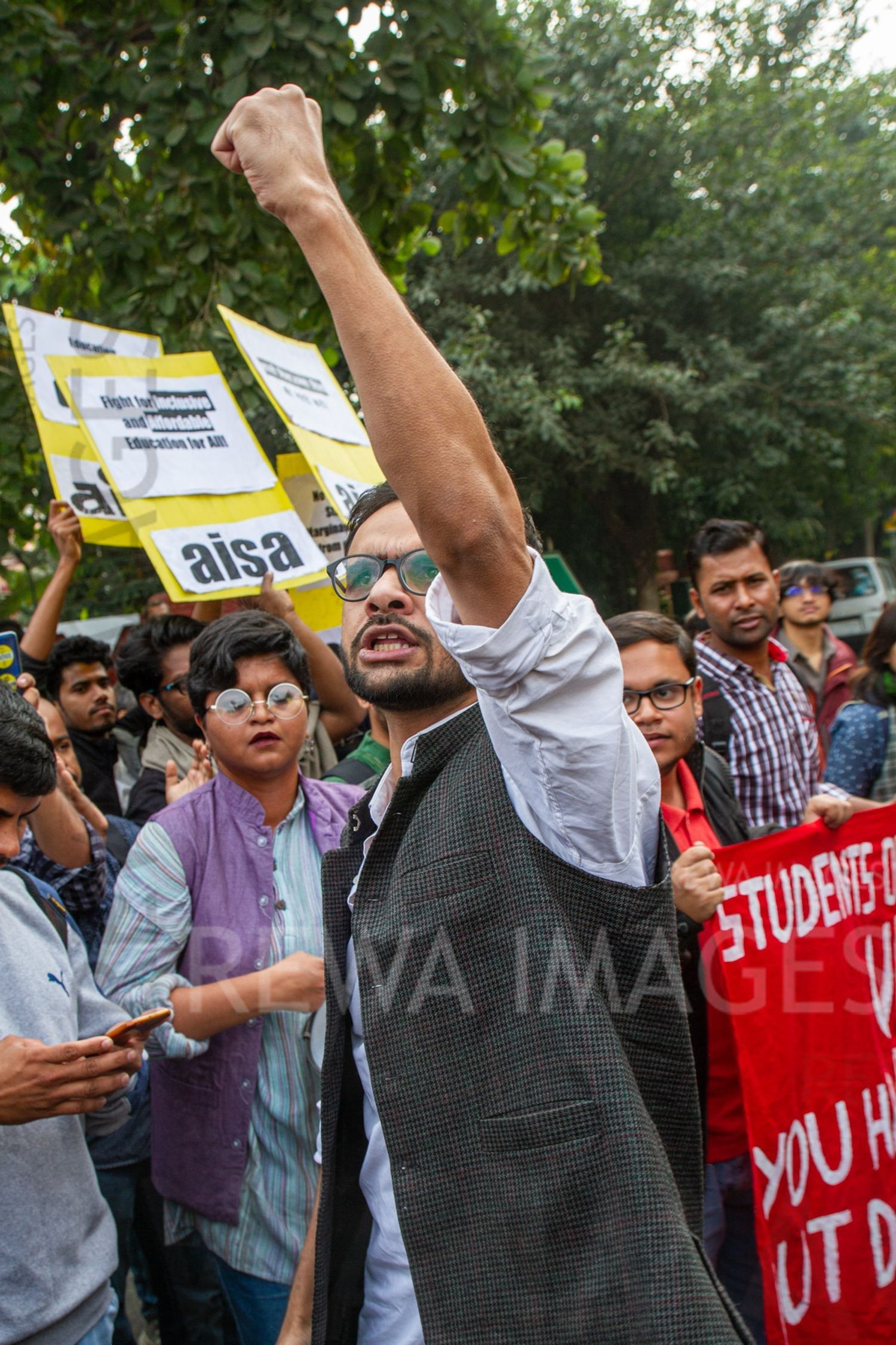 Umar Khalid joining Students from Jawaharlal Nehru University & other Colleges protest in New Delhi, India, 23 November 2019 against fee hike and New Education Policy