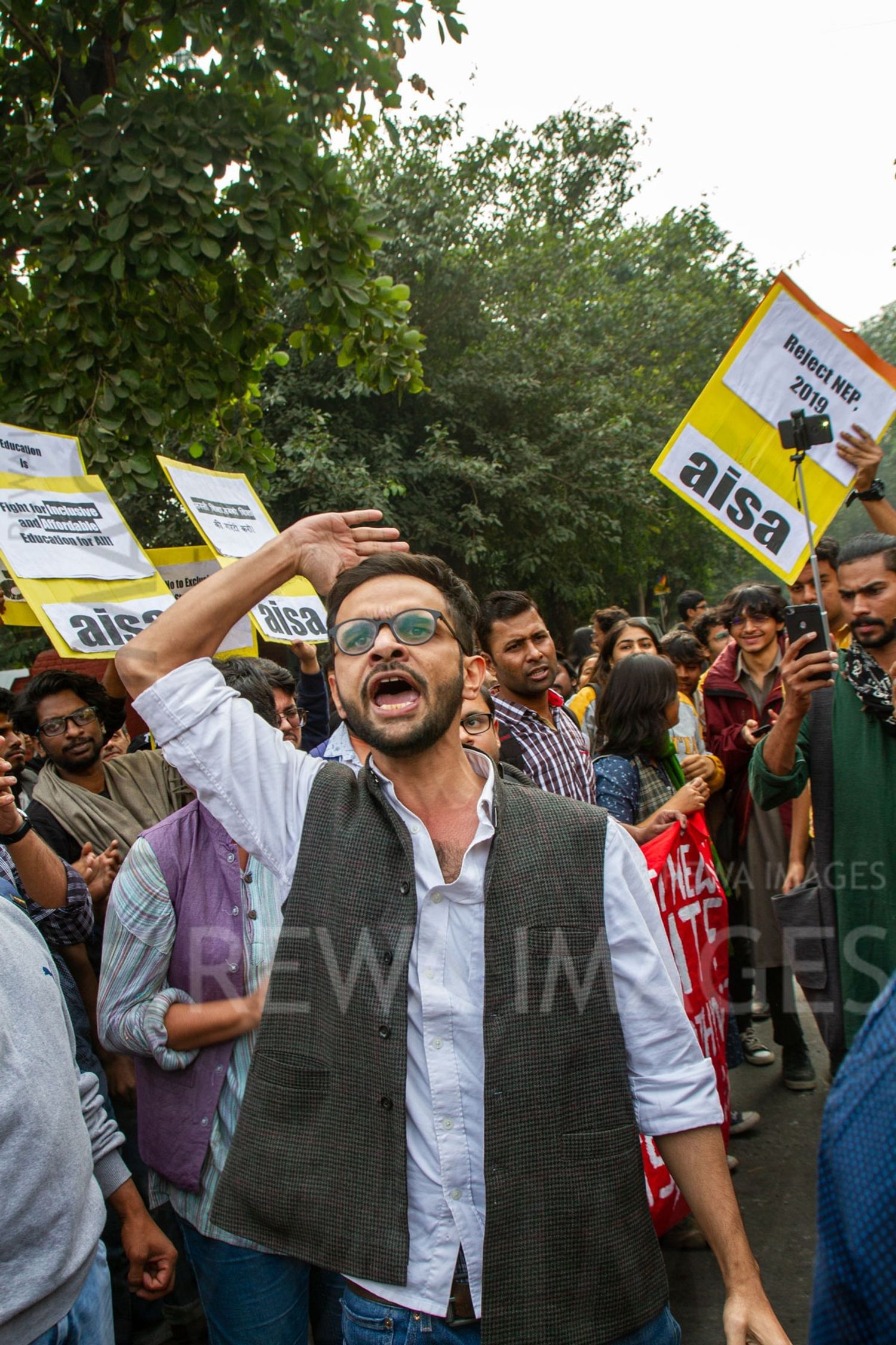 Umar Khalid joining Students from Jawaharlal Nehru University & other Colleges protest in New Delhi, India, 23 November 2019 against fee hike and New Education Policy